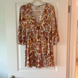 Floral V-Neck Mini Dress with Bell Sleeves